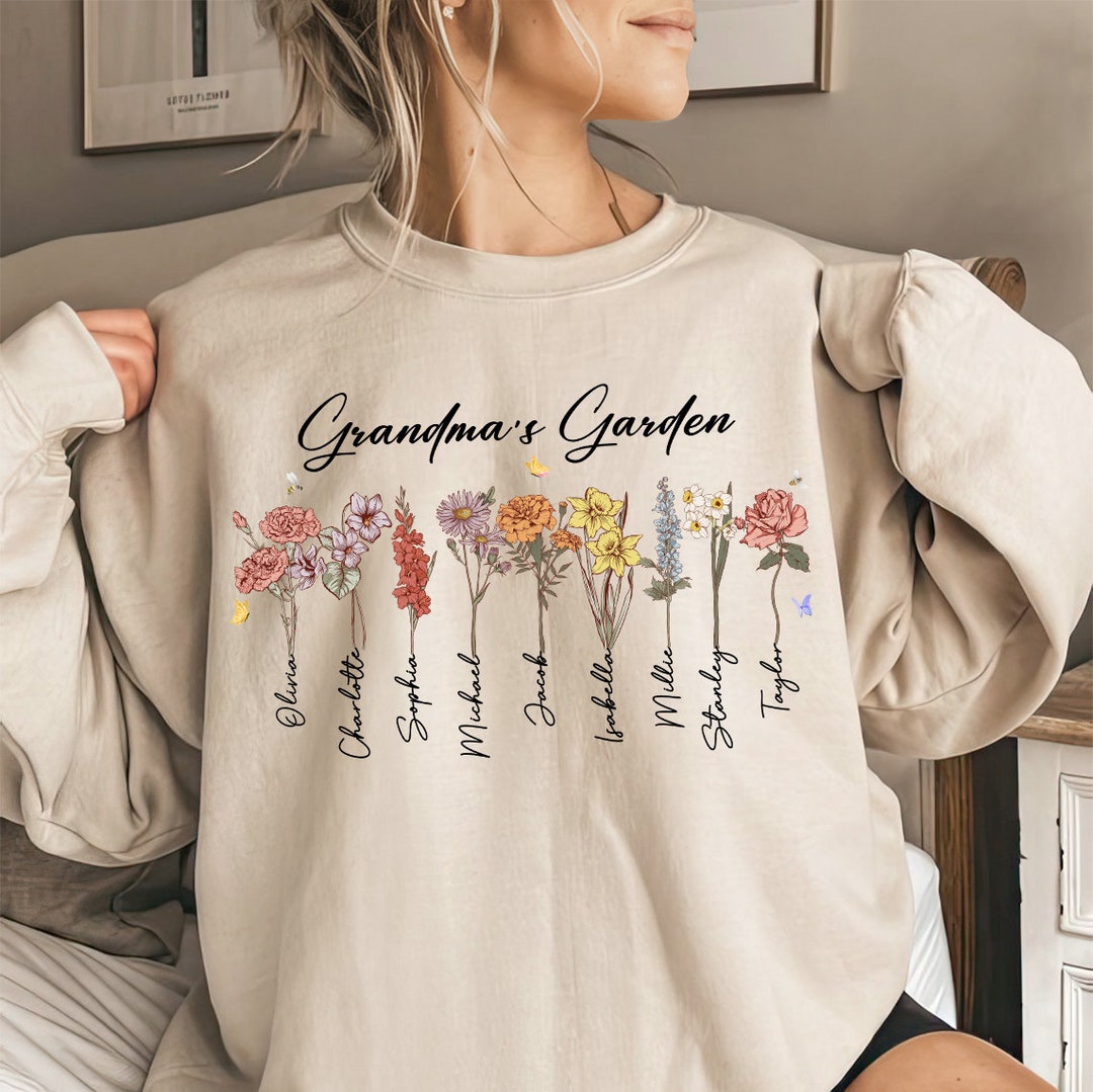 Birth Flower Sweatshirt, Custom Name Flower Sweatshirt, Grandma