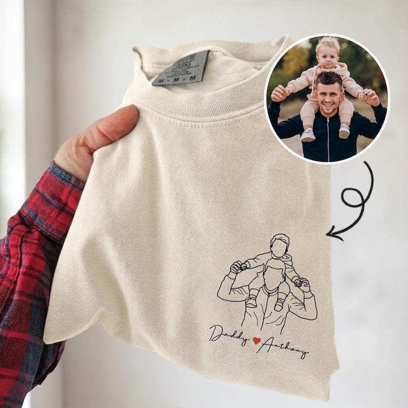 Personalized Dad Portrait Shirt, Custom Photo Outline T-Shirt, Father's Day Shirt Gift for Husband