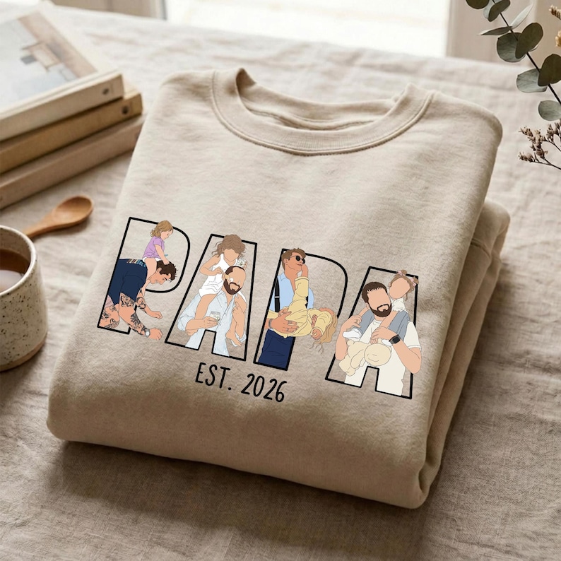 Personalized Papa Portrait Shirt, Dad Shirt With Photo, Father's Day Gift for Dad, Papa, Daddy Gift from Baby