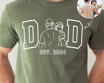 Personalized Dad Line Art From Photo Shirt, Dad Est Father's Day Gift