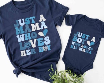 Personalized Our First Mother&#39;s Day Shirt, Just A Mama Who Loves Her Boy Shirt, Mothers Day Mama Boy Matching Shirt, Mommy And Me Outfit