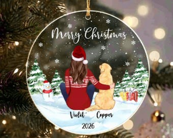 Personalized Girl With Dogs Acrylic Ornament, Custom Dog Mom Christmas Keepsake