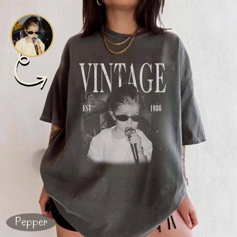 Custom Photo Birthday Shirt, Personalized 40th Birthday Gift, Vintage Est 1986 Picture Tee image 4
