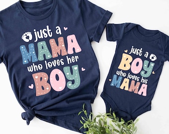 Personalized Our First Mother's Day Shirt, Just A Mama Who Loves Her Boy, Mommy and Me Shirt, Mama And Boy Shirt,Matching Mom and Baby Shirt