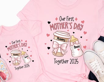 Personalized Our First Mother's Day Shirt, Mothers Day Matching Baby Shirt, New Mommy Gift, Mommy And Me Outfit, Mothers Day Baby Bodysuit