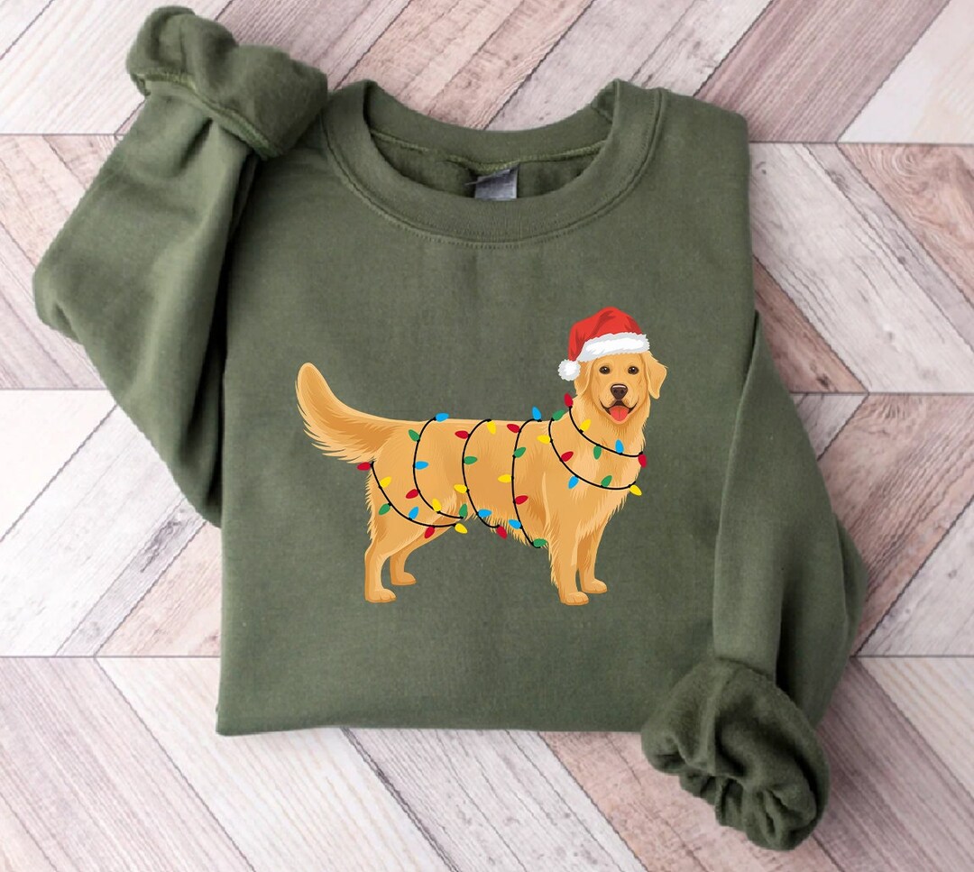 Christmas Golden Retriever Sweatshirt, Christmas Lighting Golden
