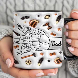Fathers Day Gifts From Daughter, Dad Mug, Fist Bump Mug For Dad, Dad Fist Bump Mug, Custom Dad With Kids Name Mug, Fathers Day Mug Gifts