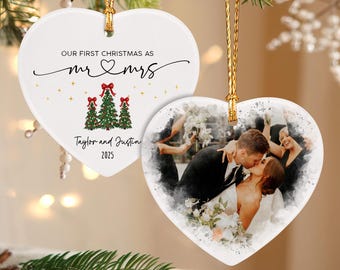 Our First Christmas Married Ornament, Custom Mr & Mrs Photo Keepsake