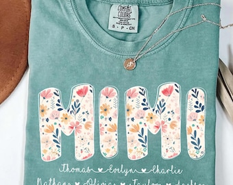 Personalized Mimi Shirt with Kids Names, Floral Mimi T-Shirt, Grandma Nana Gigi Mother&#39;s Day Shirt, Mimi Tee, Mimi Gifts