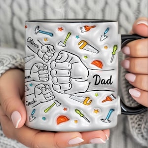 Fathers Day Gifts From Kids, Dad Fist Bump Mug, Custom Dad With Kids Name Mug, Fist Bump Mug For Dad Papa Grandpa, Fathers Day Coffee Mug