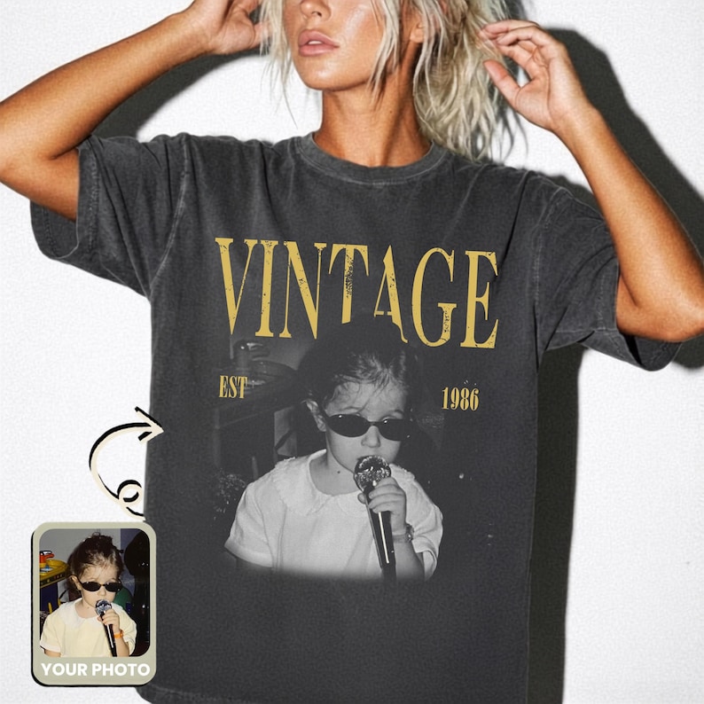 Custom Vintage Photo Birthday Shirt, Personalized 40th Birthday Tee, Retro 40th Birthday Gift, Vintage Est 1986 Birthday Tee