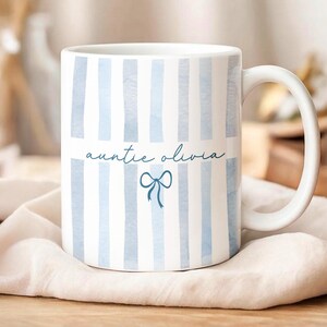 Personalized New Auntie Striped Mug, Custom Pregnancy Reveal Mother's Day Gift, New Aunt Gift Ideas