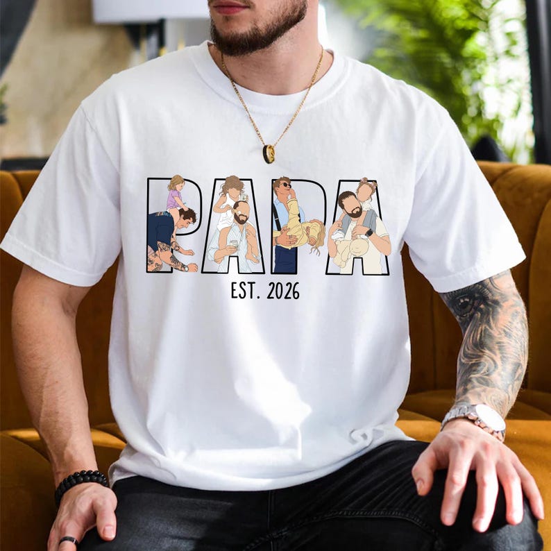 Personalized Papa Portrait Shirt, Dad Shirt With Photo, Father's Day Gift for Dad, Papa, Daddy Gift from Baby