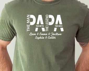 Personalized Papa T-Shirt With Kids Names, Custom Dad Shirt, Father's Day Gift for Dad, Papa
