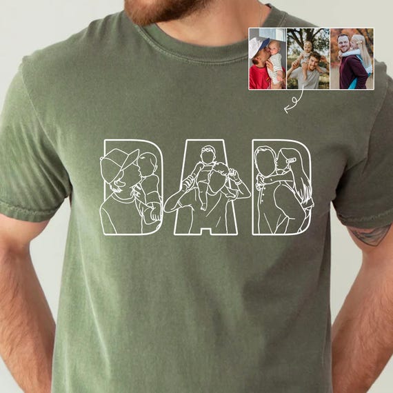 Personalized Dad Shirt, Personalized Portrait Gift for Dad, Dad Outline Photo Shirt, Fathers Day Gifts From Kids, Father's Day T-Shirt