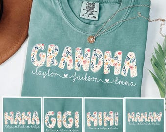Personalized Grandma Shirt with Grandkids' Names, Floral Grandma Shirt, Custom Kids' Names Grandma Shirt, Mimi Tee, Gigi Tee, Mama Tee