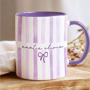 Personalized New Auntie Striped Mug, Custom Pregnancy Reveal Mother's Day Gift, New Aunt Gift Ideas