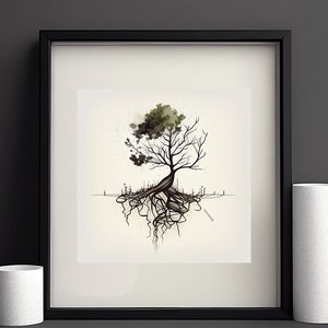 Minimalist Nature Tree Roots Sketch Poster | Low Poly Abstract Art