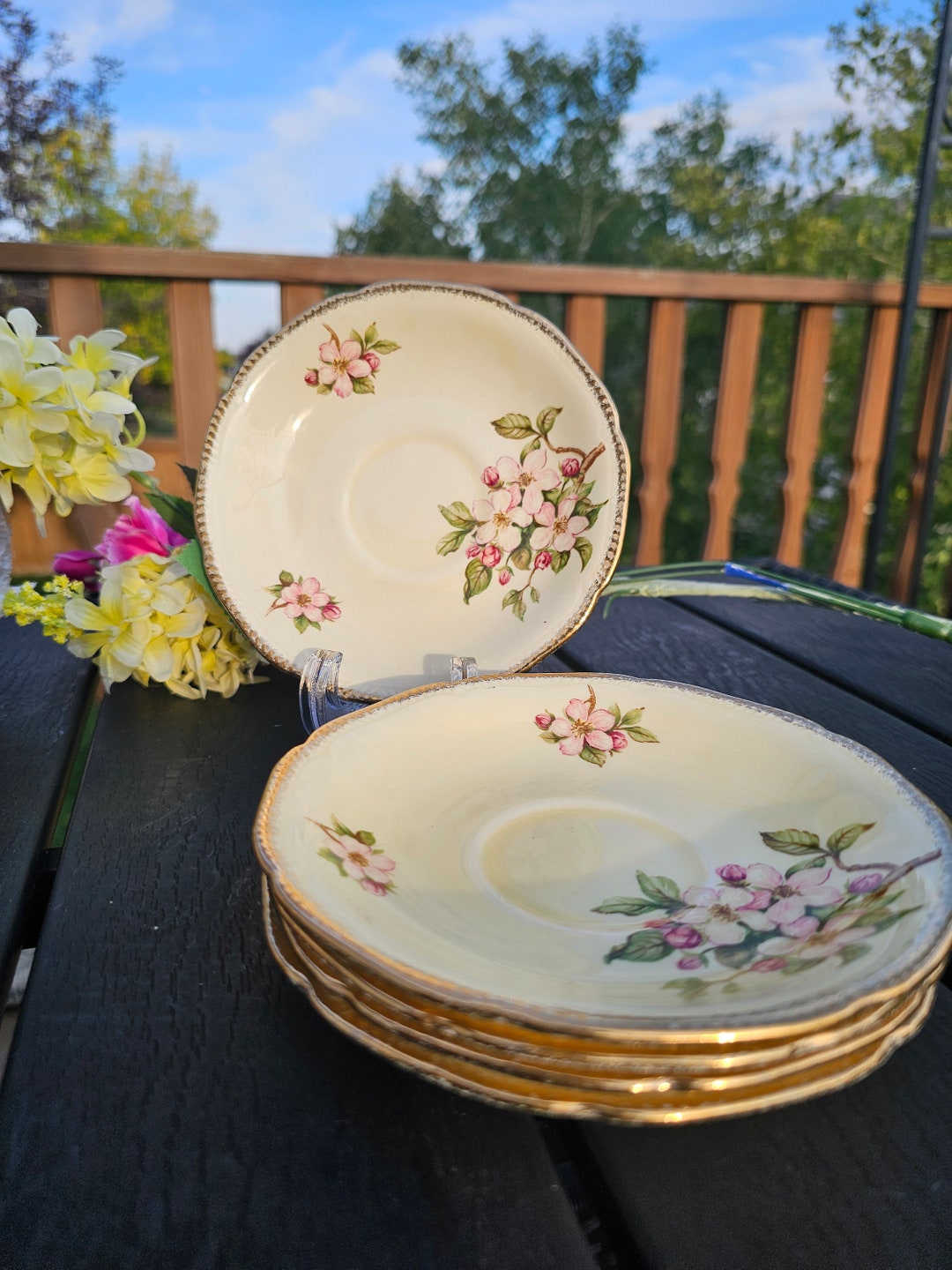 Royal Swan blossom Time Saucer. Made in Staffordshire England. 22kt