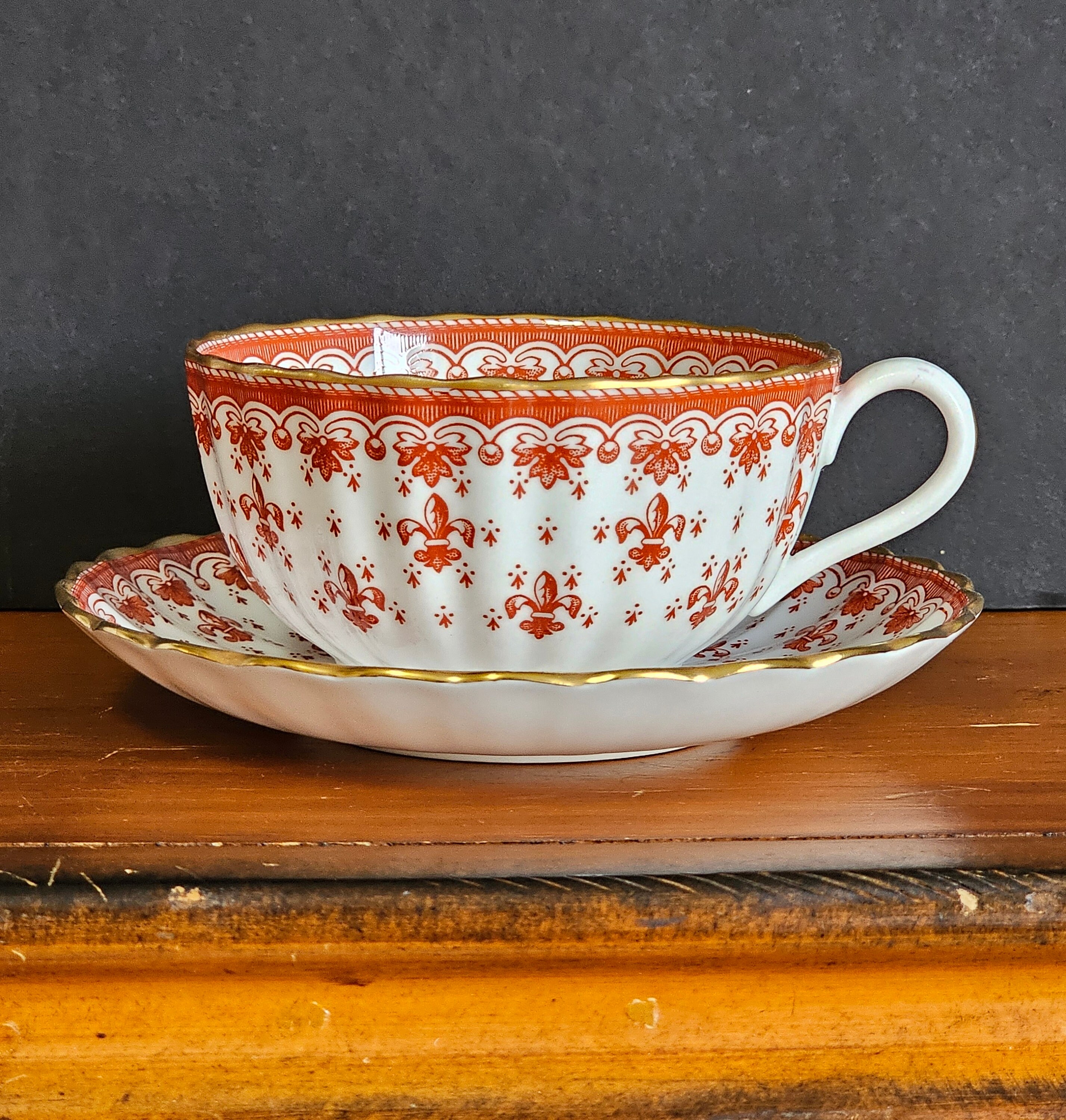 Vintage Spode Fleur De Lys Tea Cup and Saucer Duo 1961 - 1994