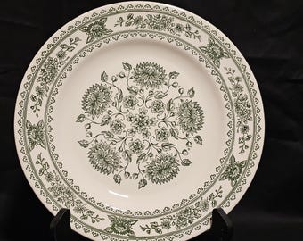 Rare Vintage 1960's Vendome Royal China Forest Green Ironstone 10" Dinner Plate Made in USA Distributed by Regal