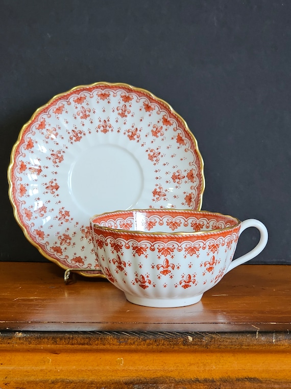 Vintage Spode Fleur De Lys Tea Cup and Saucer Duo 1961 - 1994
