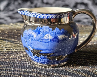 Wedgewood of Etruria Barlaston Fallow Deer Blue and Silver Antique Creamer body.