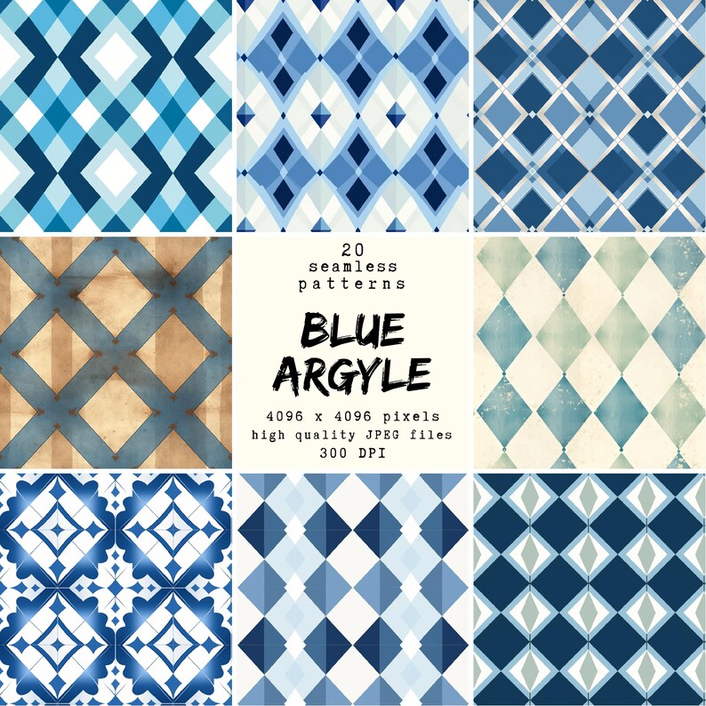 Blue Argyle Digital Paper: Seamless Patterns for POD Use - Etsy