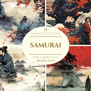 Samurai Digitales Papier - 20 nahtlose Muster für Kunsthandwerk und kommerzielle Nutzung - Scrapbook - Print on Demand Design - hochwertiges JPEG