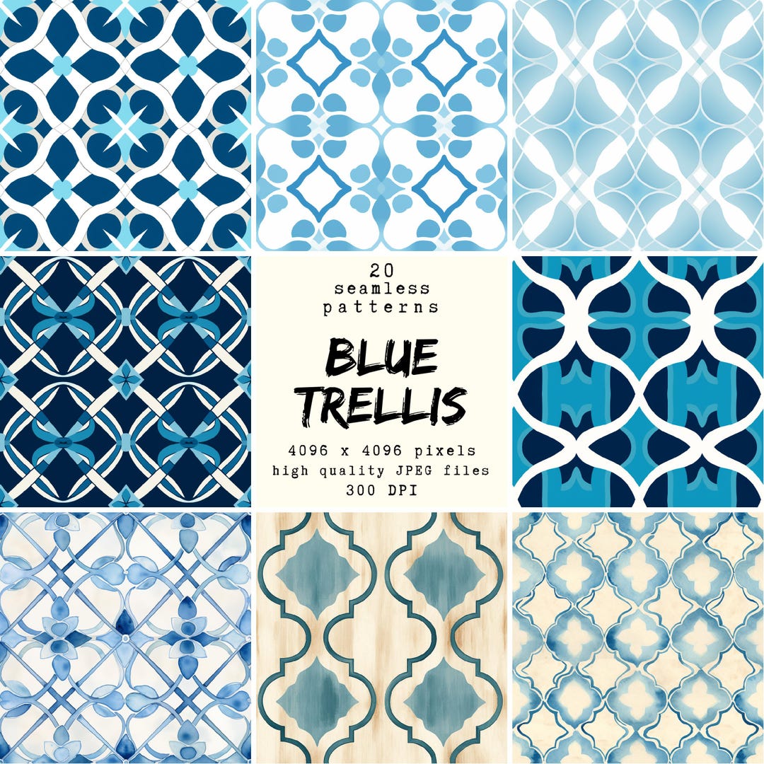 Blue Trellis Digital Paper: Seamless Patterns for POD Use (20 Jpegs) - Etsy