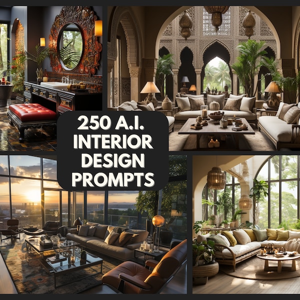 250 Interior Design Prompts | Living Room, Bedroom, Bathroom, Backyard, Kitchen | Generate Amazing Art with AI | Copy & Paste | Exterior