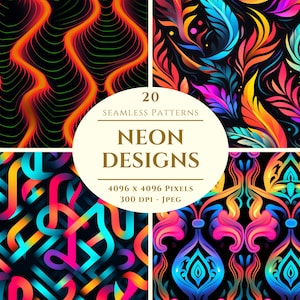 Papel digital Neon Designs - 20 padrões perfeitos para artesanato e uso comercial - álbum de recortes - impressão sob demanda - jpeg de alta qualidade