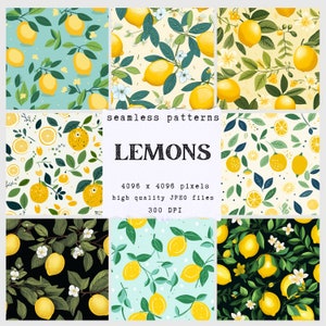 Citrons - Papier numérique - 20 modèles sans couture pour travaux manuels et usage commercial - Album de coupures - Impression à la demande - JPEG haute qualité