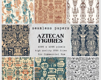 Aztecan Figures Pattern Digital Paper - seamless papers for crafts and commercial use