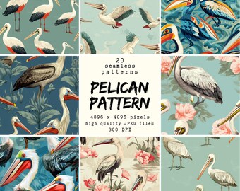 Pelican Pattern Digital Paper: 20 Seamless Print-Ready Designs (Digital Download)
