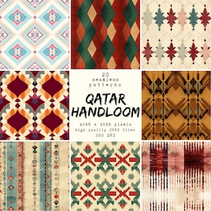 Patrón de telar manual de Qatar - Papel digital - 20 patrones sin costuras para manualidades y uso comercial, diseños listos para imprimir, compatibles con POD, HQ