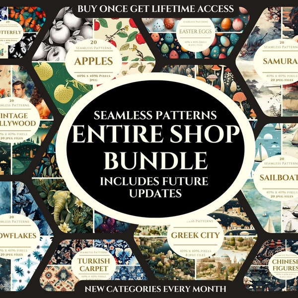 Entire Shop Bundle 4000+ Seamless Patterns over 350 Categories, digital paper, seamless patterns for commercial use, POD, lifetime access