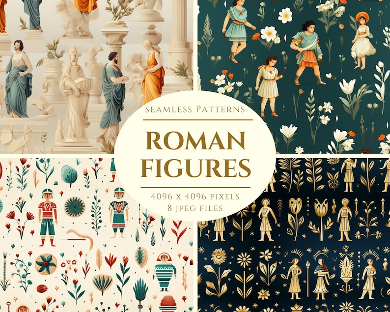Roman Figures Digital Paper: Seamless Ancient Rome Patterns (JPEG) - Etsy