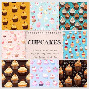 Papel digital Cupcakes Pattern - papéis sem costura para artesanato e uso comercial - álbum de recortes - designs de impressão sob demanda