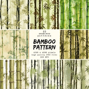 Wzór bambusa - papier cyfrowy - 20 bezszwowych wzorów do rękodzieła i użytku komercyjnego, gotowe do druku projekty, przyjazne dla POD, wysoka jakość