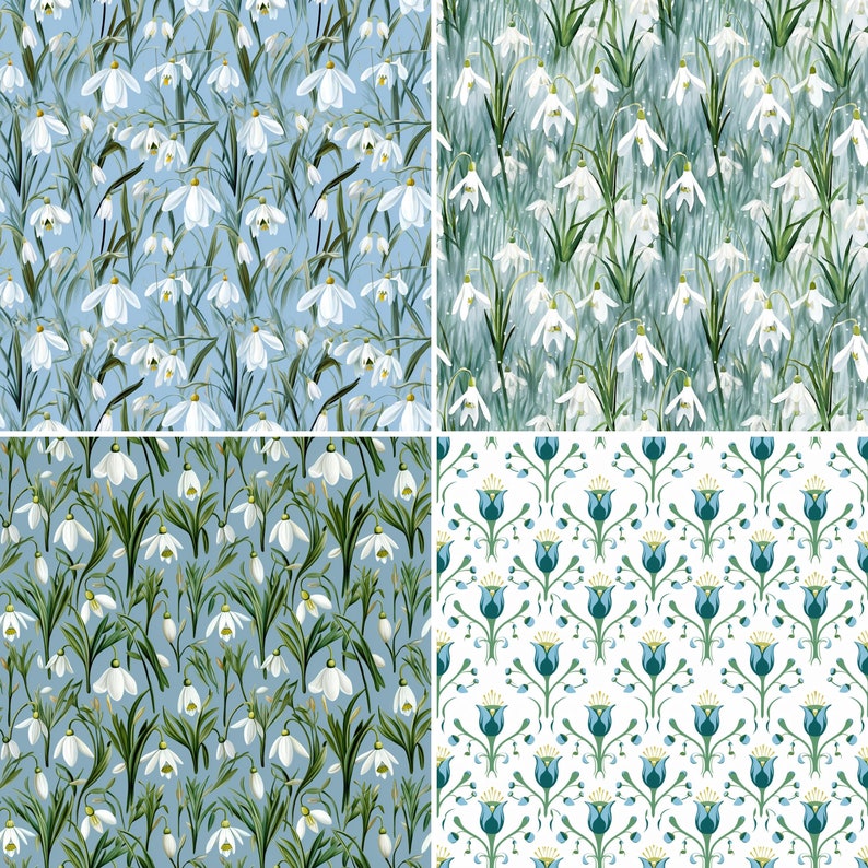 Snowdrop Flower Digital Paper: 20 Seamless Patterns (Digital Download) image 5