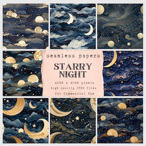 Sternenklare Nacht Muster Digitales Papier - nahtlose Papiere für Handwerk und kommerzielle Nutzung - Scrapbook - Print on Demand Designs