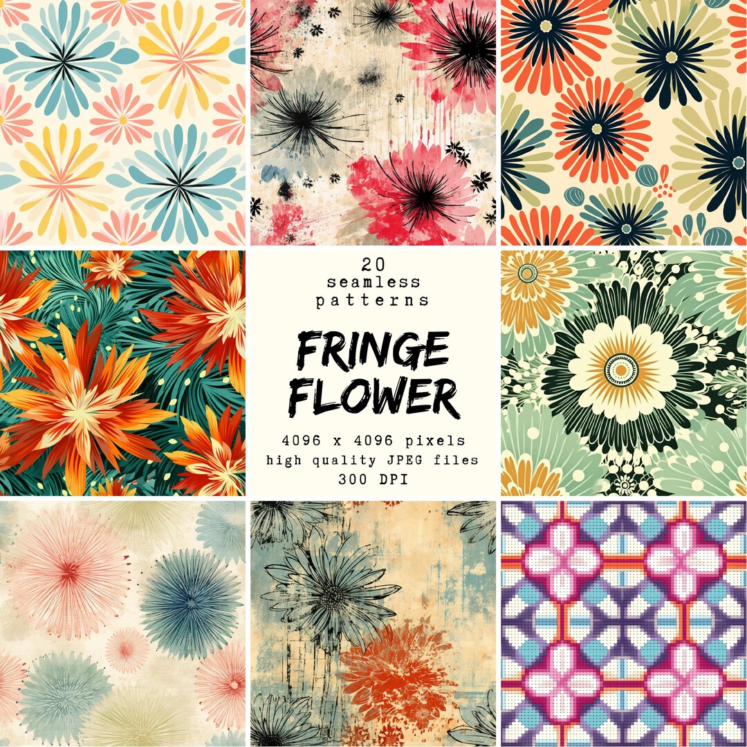 Fringe Flower Pattern: 20 Seamless Digital Papers (print Ready) - Etsy