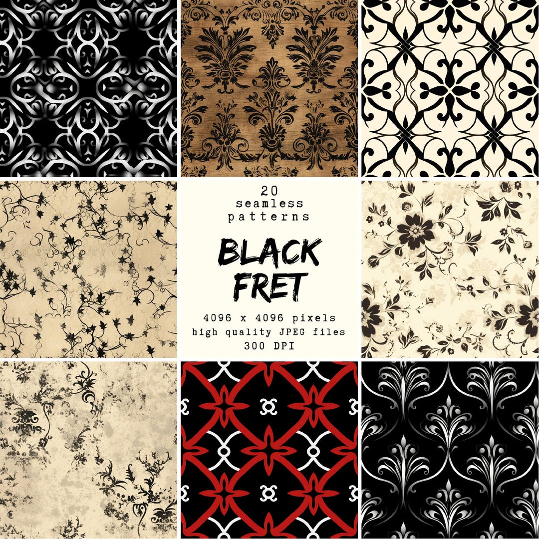 Fret Pattern Design Black Fret Seamless Patterns: Print-ready Digital Paper (20 Designs) - Etsy