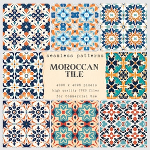 Papiers numériques à motif carreaux marocains - papiers sans couture pour l'artisanat et un usage commercial - impression à la demande - 8 fichiers JPEG HQ