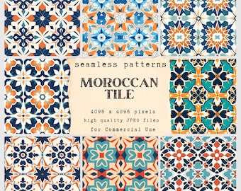 Moroccan Tile Pattern Digital Papers - seamless papers for crafts and commercial use - print on demand design - 8 HQ JPEG files