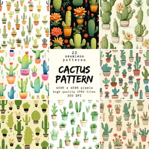 Planta de cactus - Papel digital - 20 patrones sin costuras para artesanías y uso comercial, diseños listos para imprimir, aptos para vainas, alta calidad