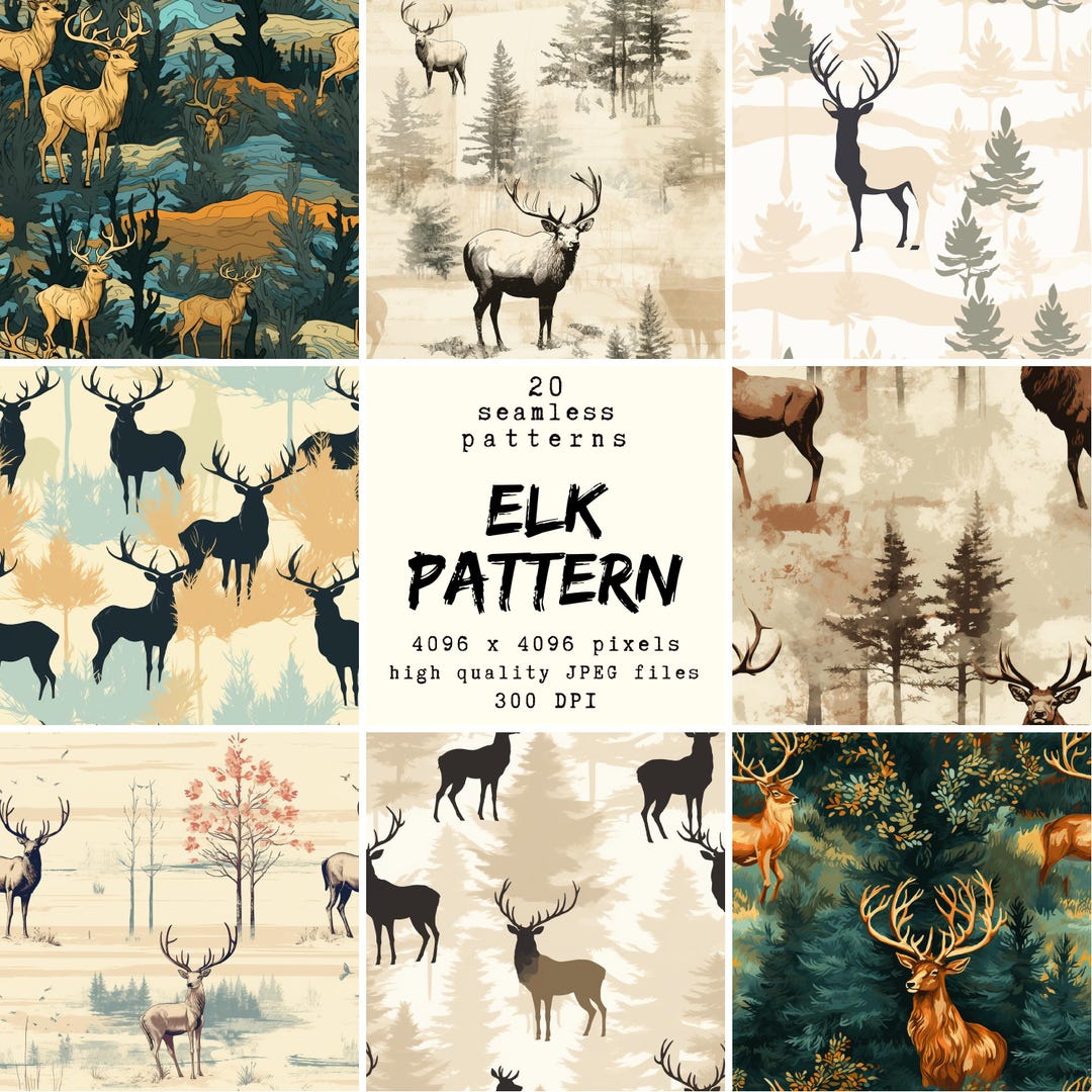 Elk Pattern Digital Paper: 20 Seamless Print Designs (digital Download ...