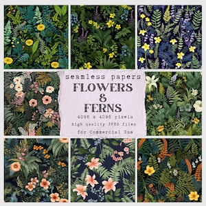 Papier numérique à motif fleurs et fougères - papiers sans couture pour travaux manuels et usage commercial - scrapbooking - modèles d'impression à la demande