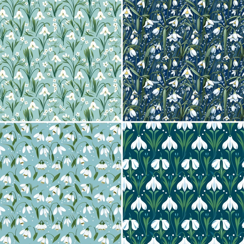 Snowdrop Flower Digital Paper: 20 Seamless Patterns (Digital Download) image 7